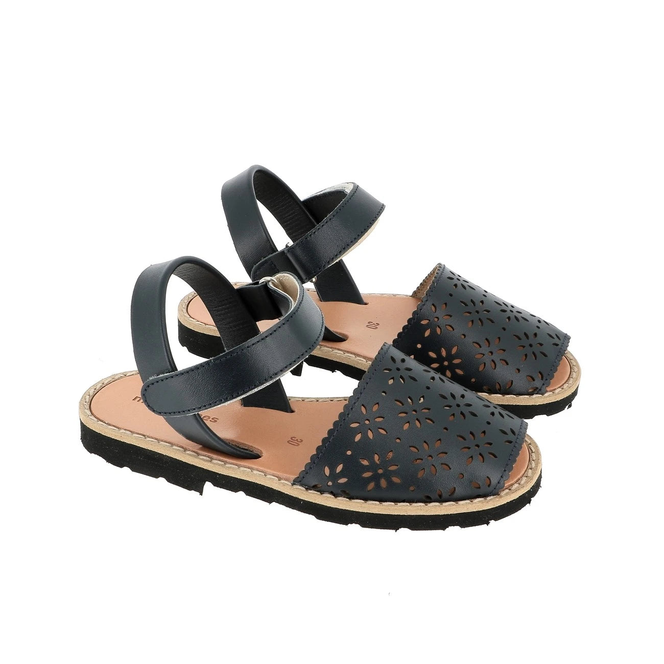 Avarca Velcro Piel Perforada Azul