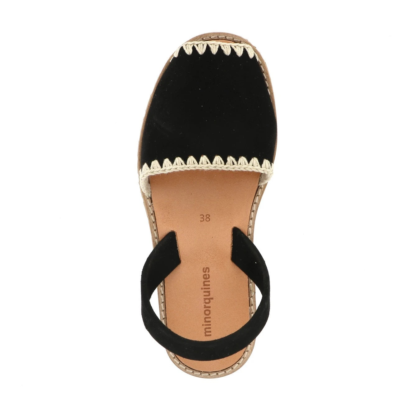 Avarca Daim Negro Ganchillo Beige