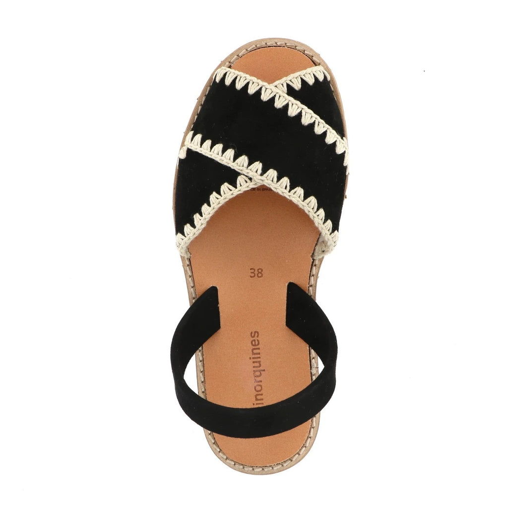 Avarca Cala Daim Negro Ganchillo Beige