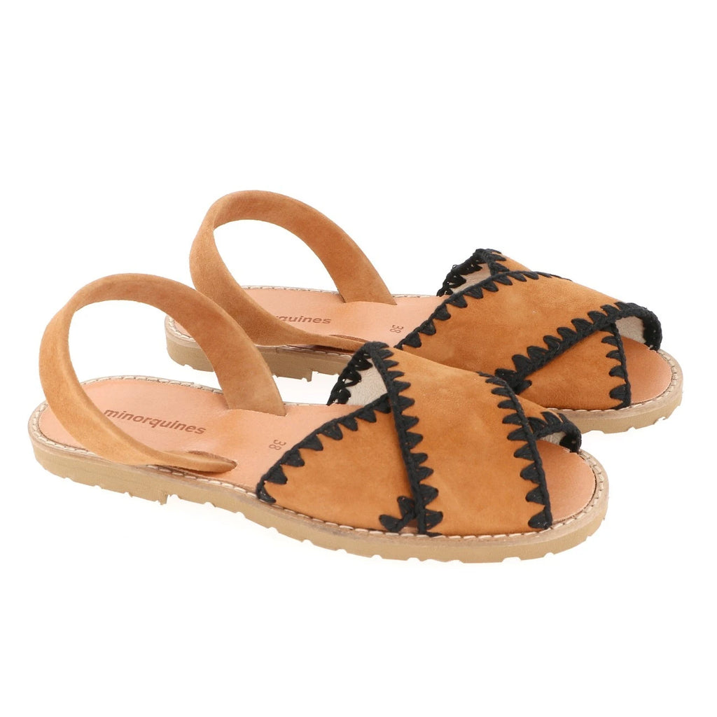 Avarca Cala Daim Cuero Ganchillo Negro