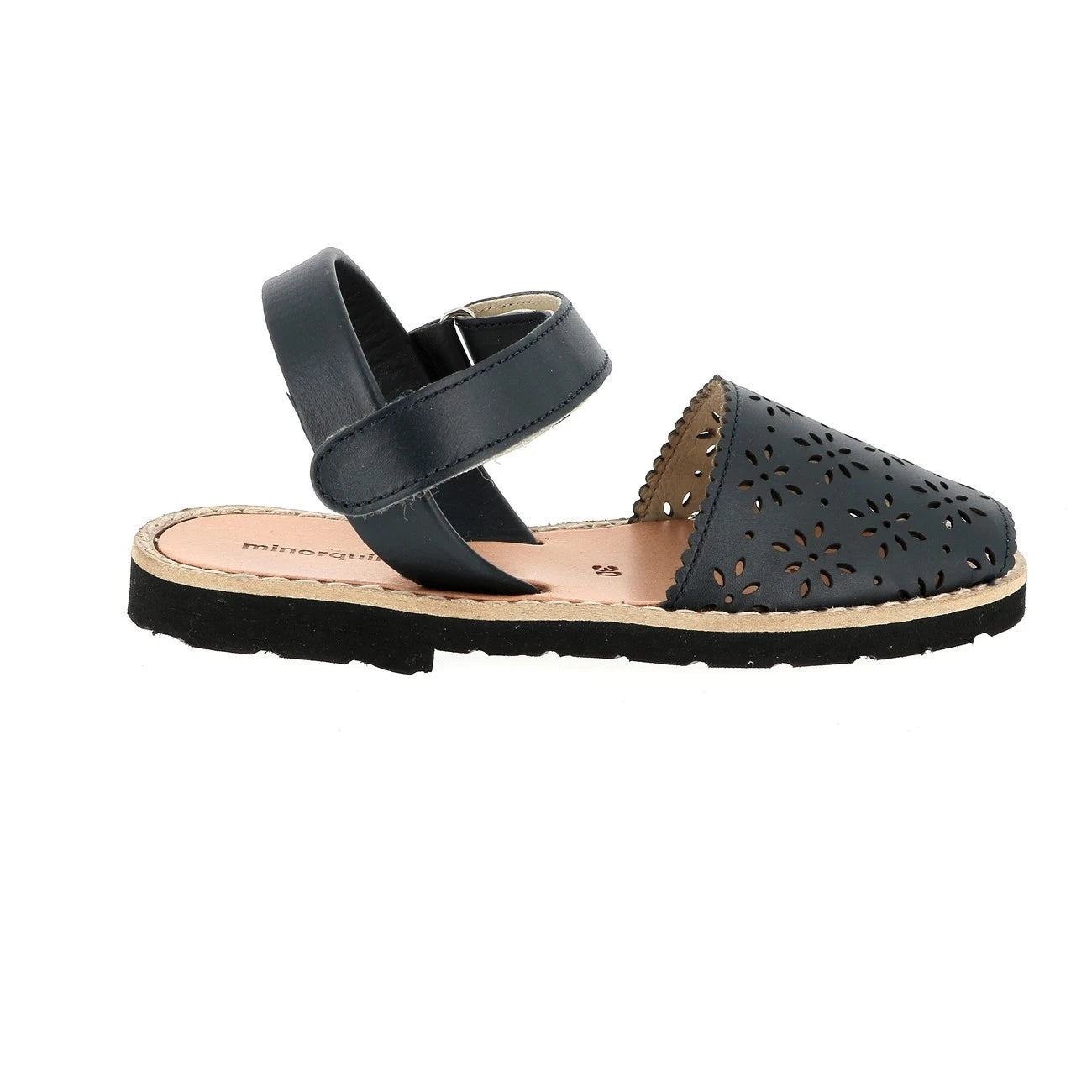Avarca Velcro Piel Perforada Azul
