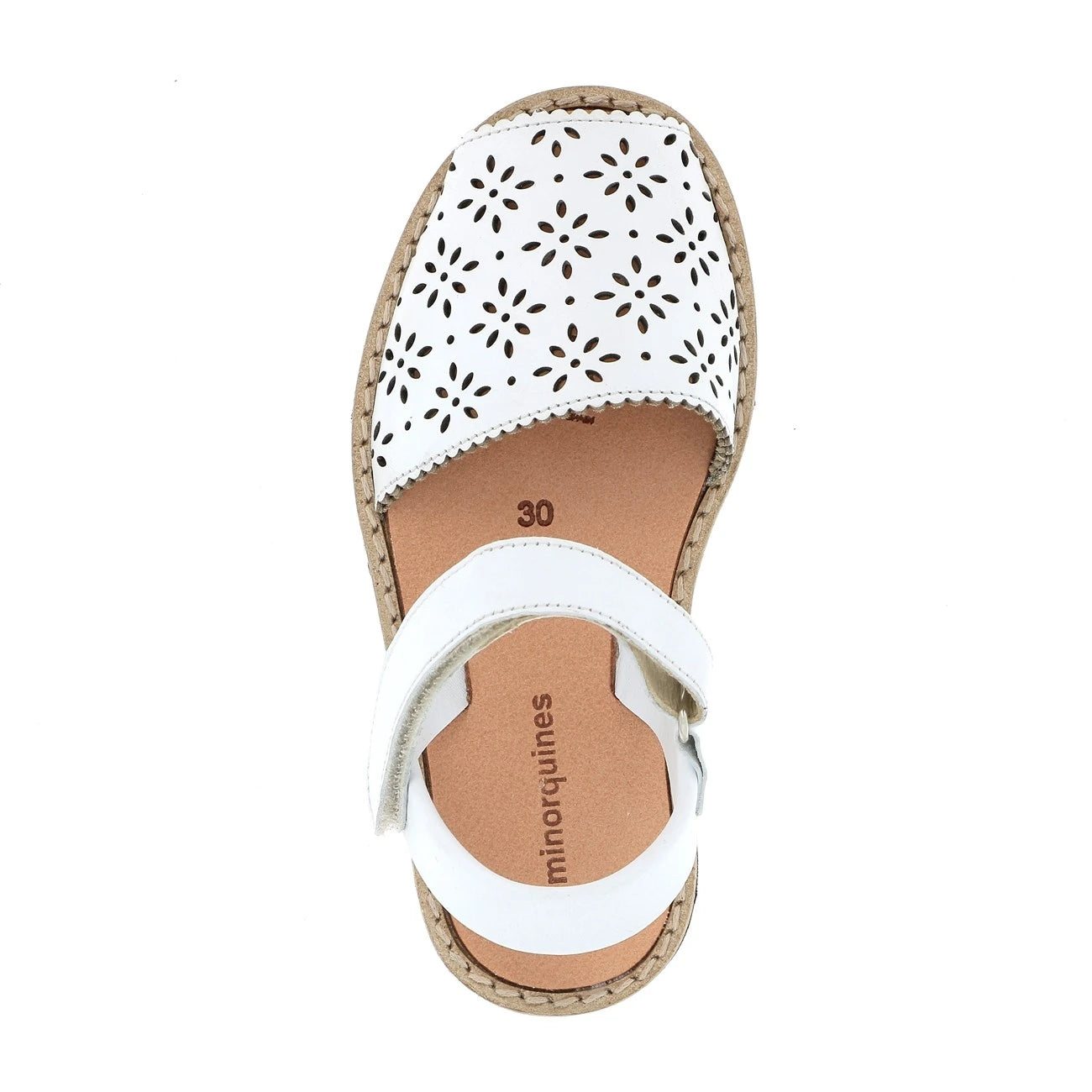 Avarca Velcro Cuero Perforado Blanco