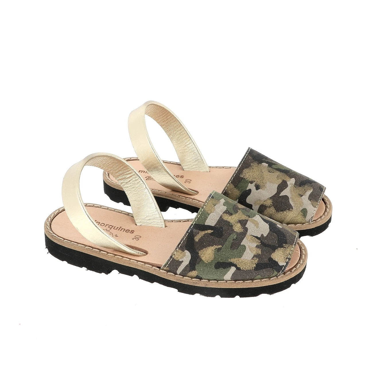 Avarca Cuero Camuflaje Dorado