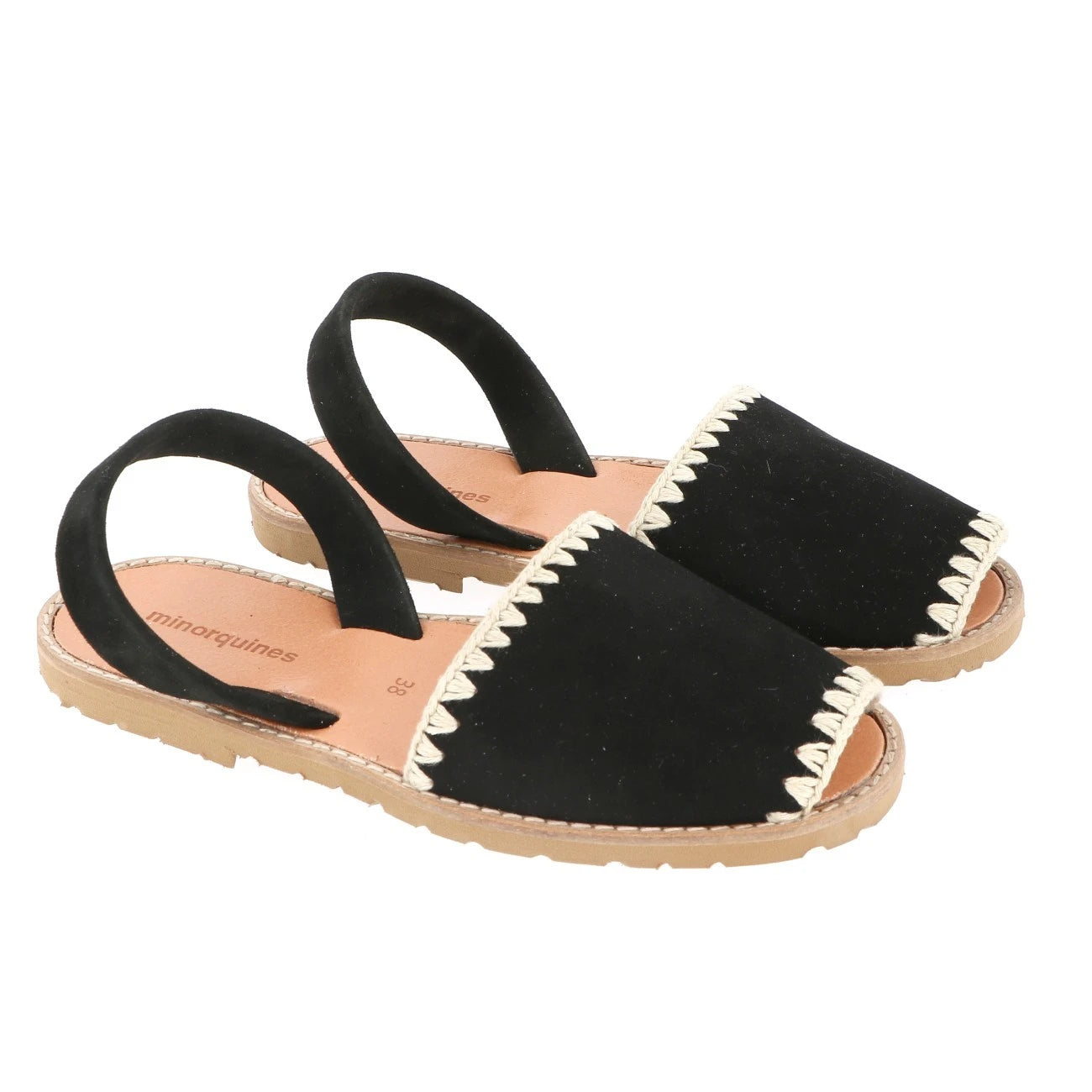 Avarca Daim Negro Ganchillo Beige