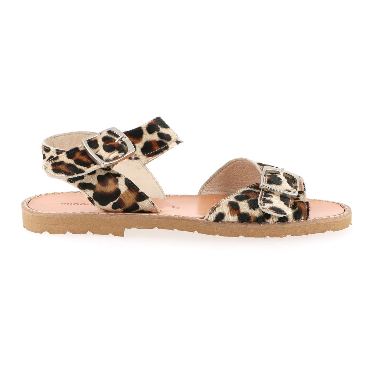 Avarca con hebilla de cuero y estampado de leopardo