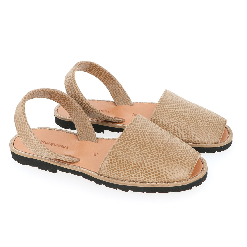 Avarca Cuir Lézard Camel (semelle noire)