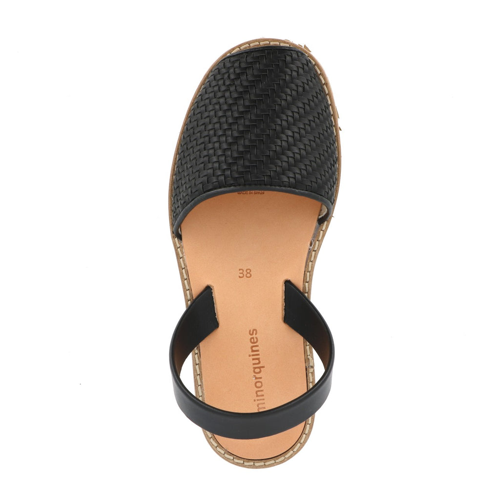 Avarca Piel Trenzada Negro