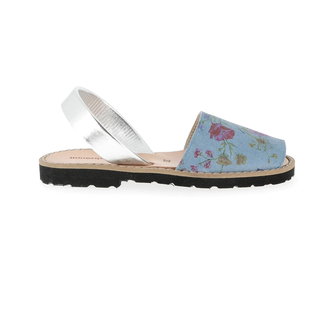 Avarca Cuero Floral Azul