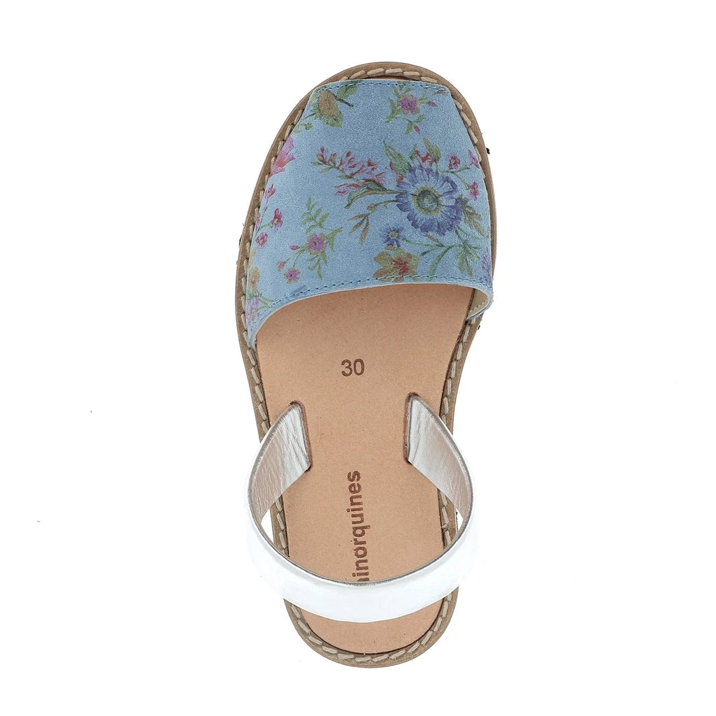 Avarca Cuero Floral Azul