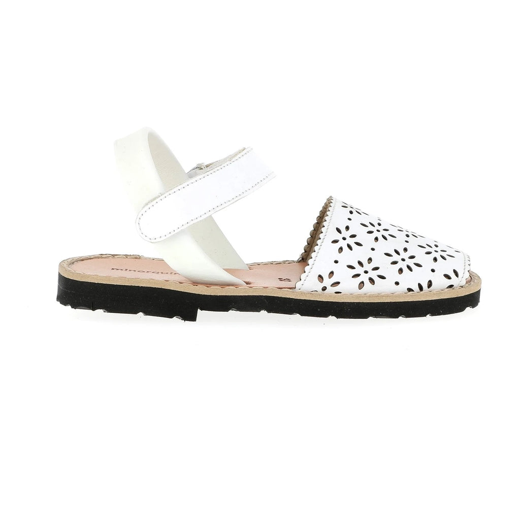 Avarca Velcro Cuero Perforado Blanco