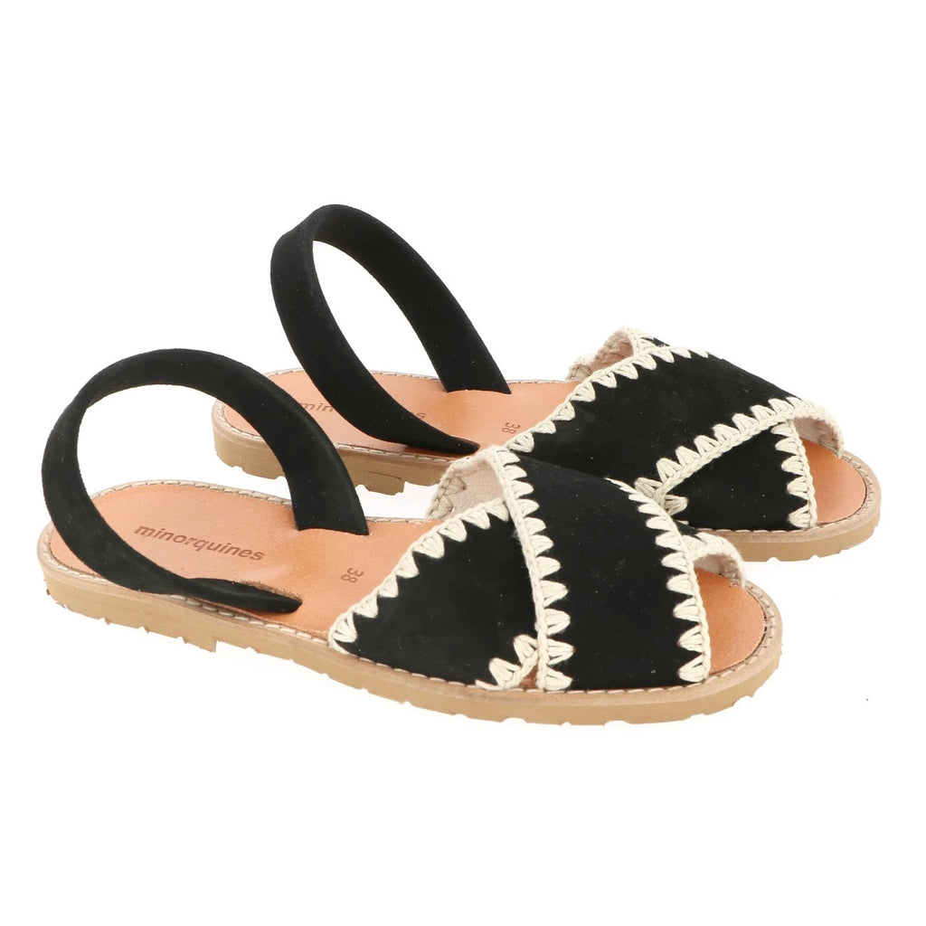 Avarca Cala Daim Negro Ganchillo Beige