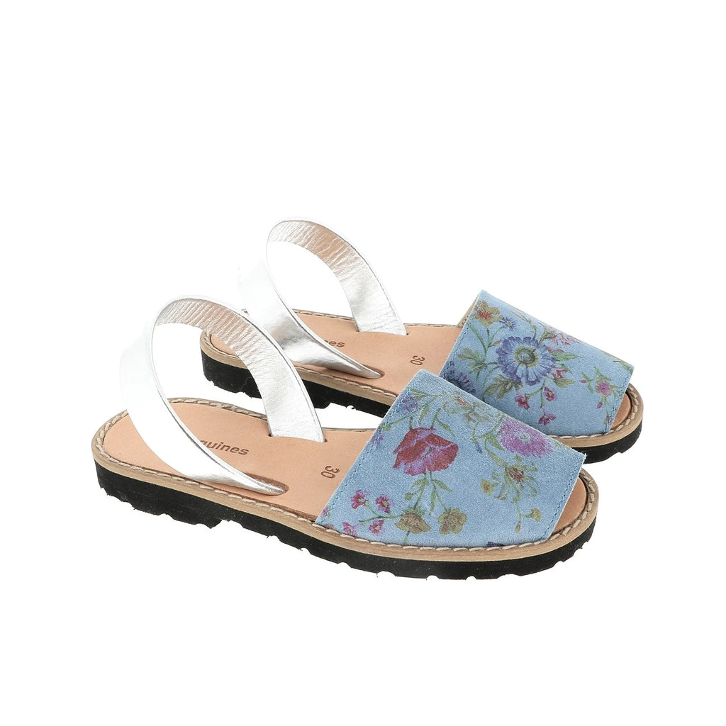 Avarca Cuero Floral Azul
