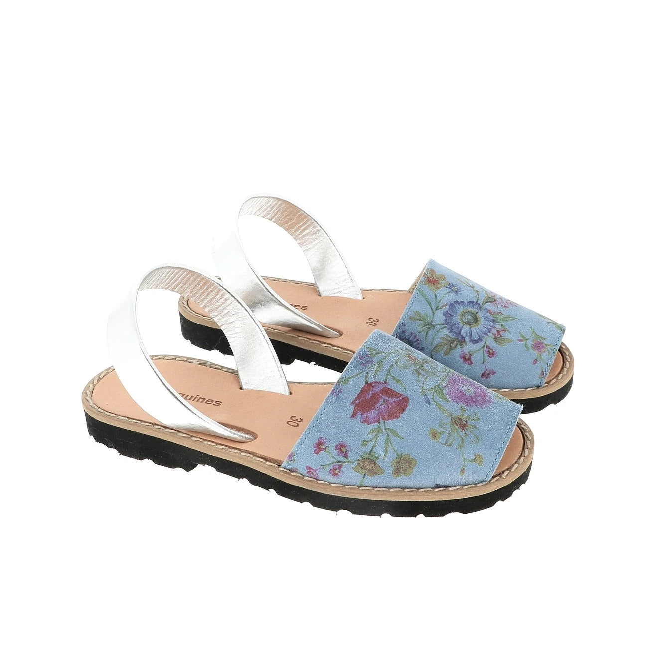 Avarca Cuero Floral Azul